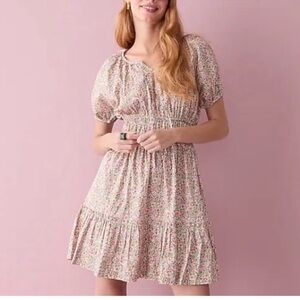 J.Crew cinched-waist puff sleeve dress in scattered blooms NWOT BK948